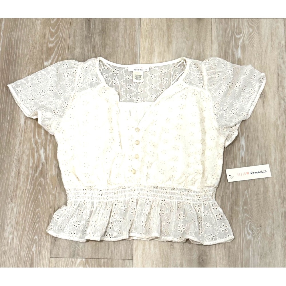 Urban Romantics Women's Boho, Cottagecore Eyelet‎ Top Ivory - Size Small NWT